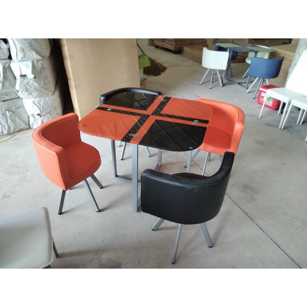 Bộ bàn ăn  kính cường lực 4 ghế bọc da PU Xfurniture TC004 - hàng nhập khẩu