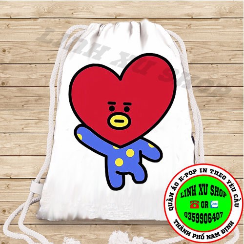 balo dây rút BTS BT21 in theo yêu cầu