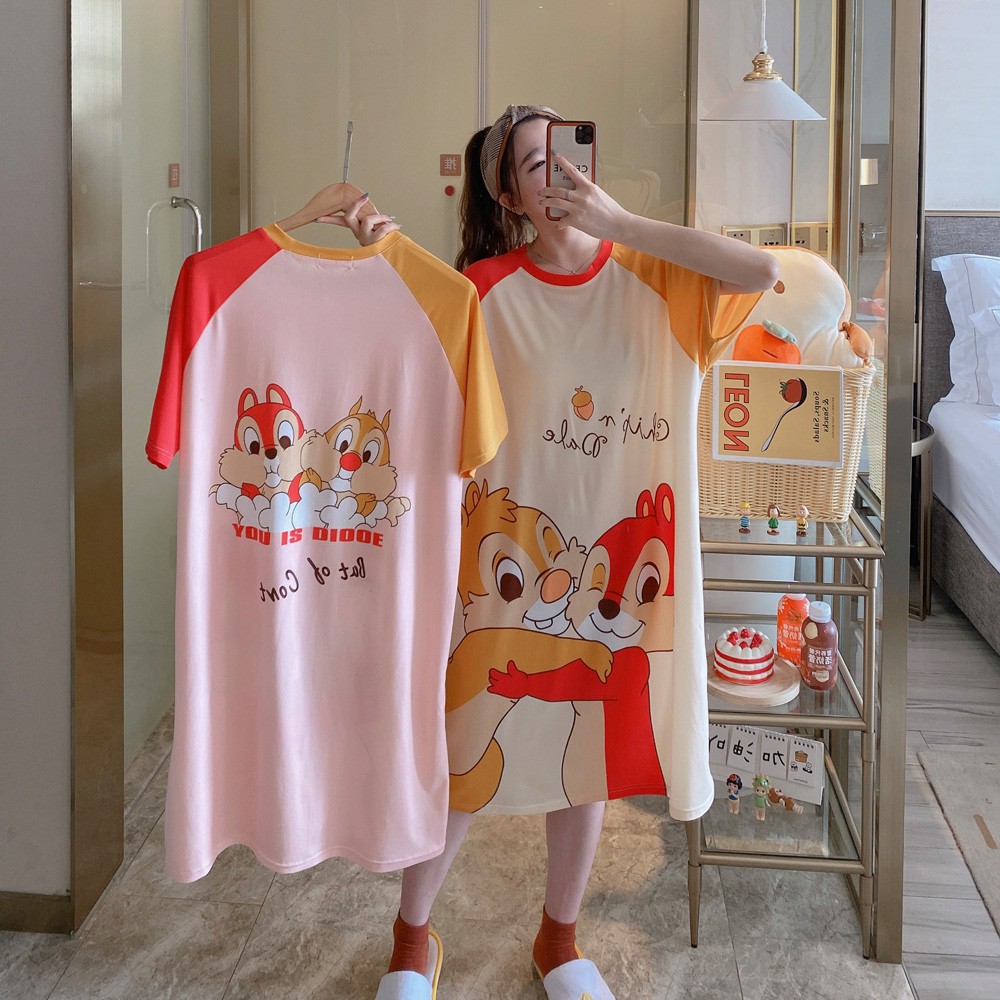 Bộ đồ ngủ cotton hoạt hình thoải mái và dễ thương, váy ngủ ngắn tay | BigBuy360 - bigbuy360.vn