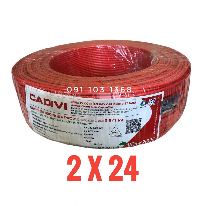 DÂY ĐIỆN ĐÔI CADIVI 2X0.75 (2X24), LỖI ĐỒNG, CHỊU TẢI, CHẤT LIỆU NHỰA AN TOÀN - BÁN LẺ THEO 1 MÉT