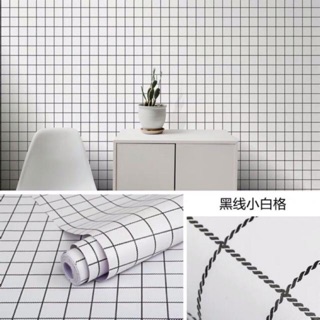 10 mét giấy dán tường sẵn keo kẻ caro trắng