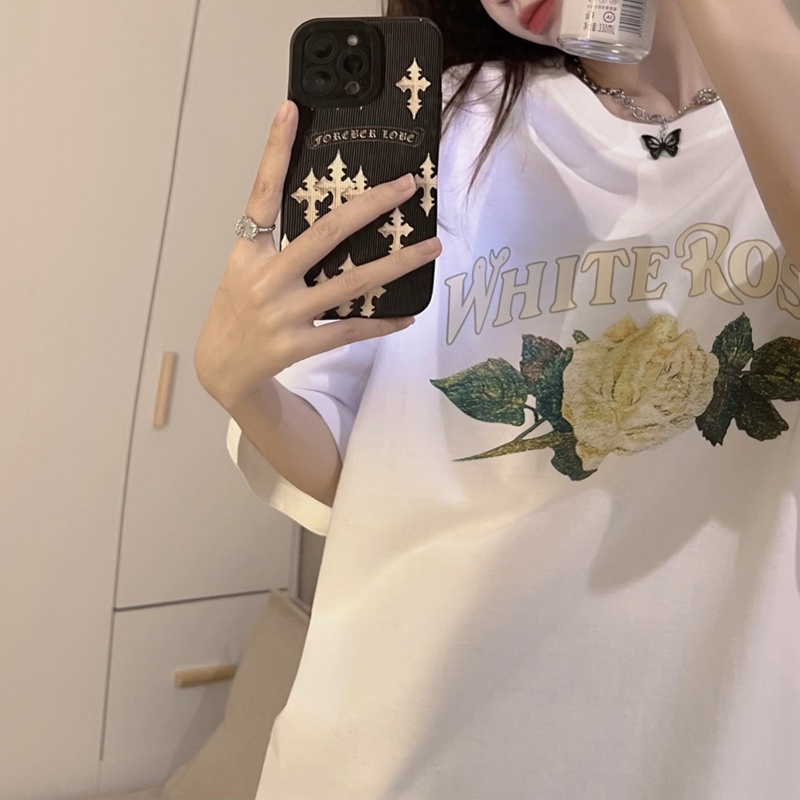 SUXI Áo Thun Ngắn Tay Cổ Tròn Dáng Rộng In Chữ Đơn Giản Thời Trang Mùa Hè Cho Nữ