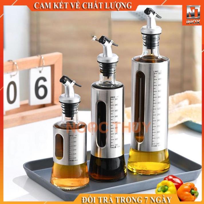 Chai đựng dầu ăn, Chai rót nước mắm thủy tinh bọc inox cao cấp dành cho nhà bếp