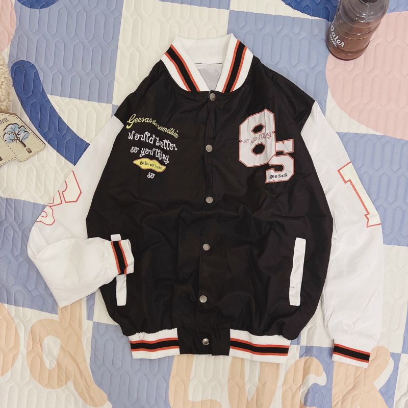 Khoác dù bomber unisex nam nữ tay phối