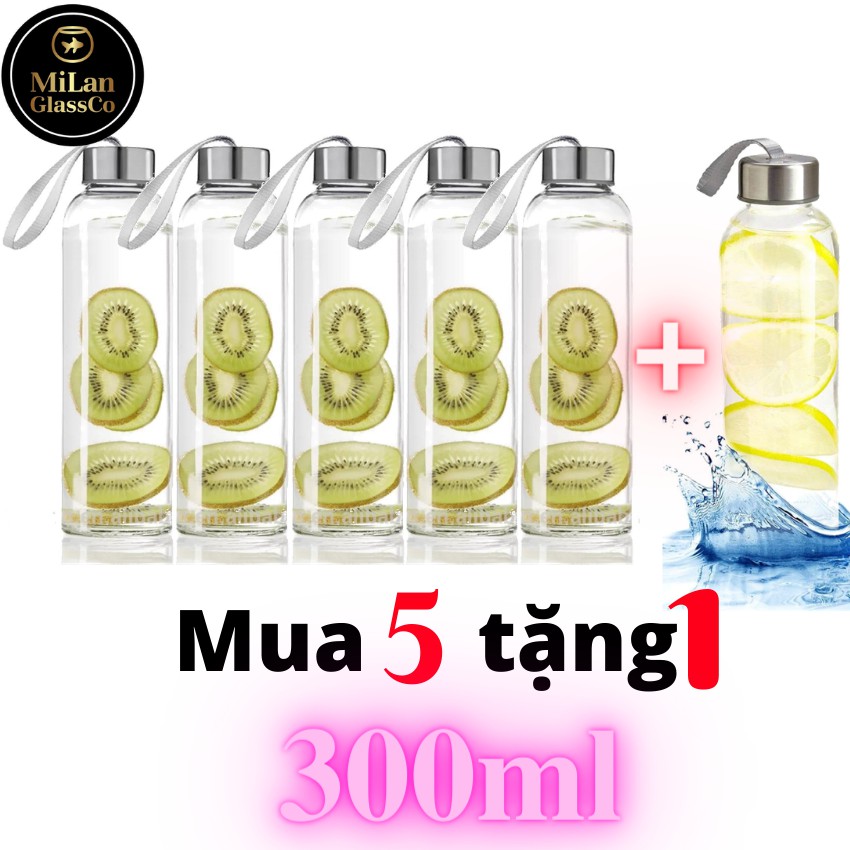 (Mua 5 tặng 1) Chai thủy tinh 300ml 500ml đựng sữa hạt nước ép có nắp cài nhôm có dây xách chịu nhiệt ML-C300 ML-C500