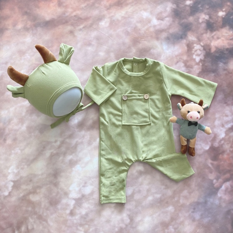 Bộ 3 Món Áo Liền Quần + Nón + Búp Bê Đáng Yêu Cho Bé Sơ Sinh