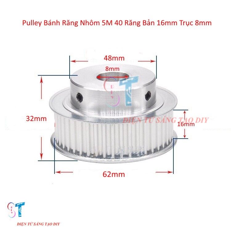 Pulley Bánh Răng Nhôm 5M 40 Răng Bản Rộng Đai 16mm Trục 8mm