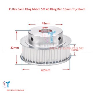Pulley bánh răng nhôm 5m 40 răng bản rộng đai 16mm trục 8mm
