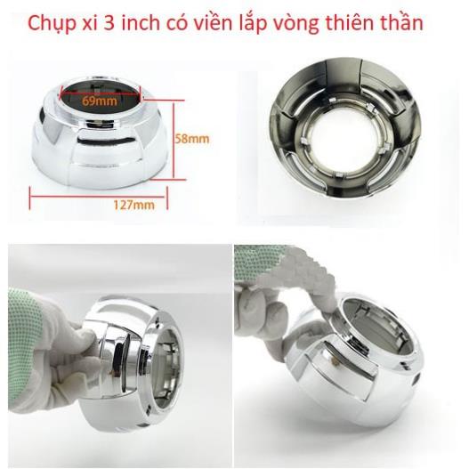 Chụp xi bi cầu 3 inch đủ loại không rãnh và có rãnh lắp vòng thiên thần vòng AE bảo vệ đèn xe máy ô tô