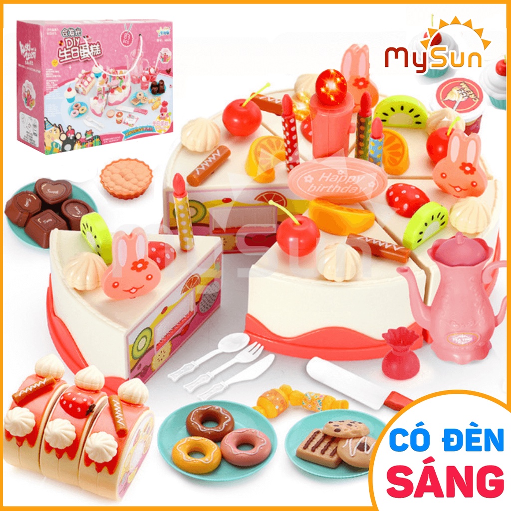Đồ chơi TIỆC TRÀ cắt bánh kem sinh nhật có đèn cho bé gái bằng nhựa ABS cao cấp – MySun