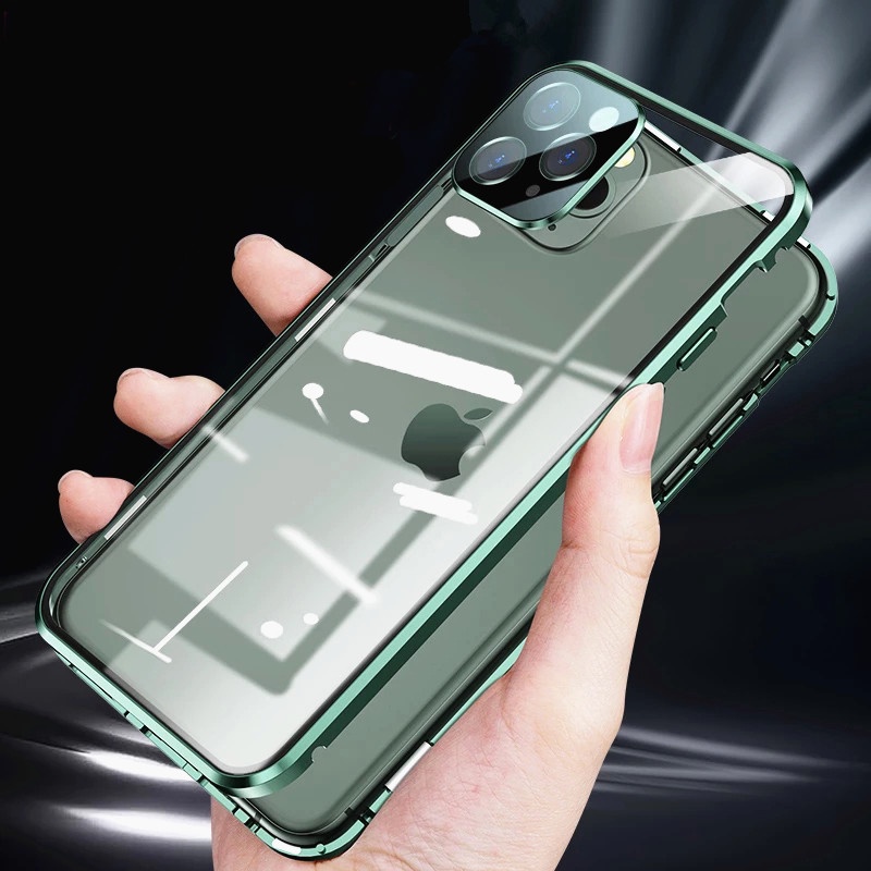 Ốp Điện Thoại Kính Cường Lực Hai Mặt Viền Kim Loại Nam Châm Cho Iphone 13 Pro X Xs Max Xr 13