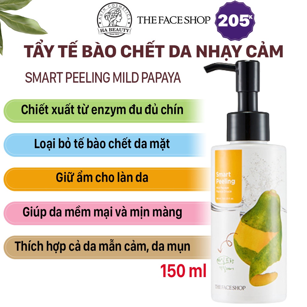 Tẩy tế bào chết cho da nhạy cảm The Face Shop Hà Beauty đu đủ dịu nhẹ Hàn Quốc Smart Peeling Mild Papaya 150ml