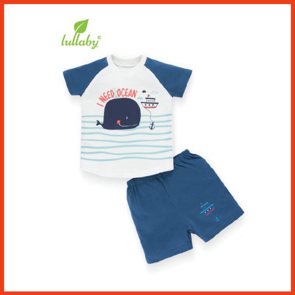 Bộ quần áo trẻ em cộc tay cho bé trai raglan mới nhất chất liệu cotton của lullaby baby nhật hoa [ NH626P - Size 6m-4y ]