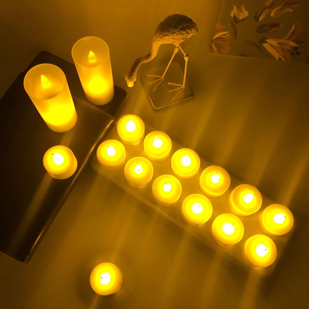 Nến sạc điện tealight bộ combo 12 cây chuyên dùng cho quán cafe, phòng trà