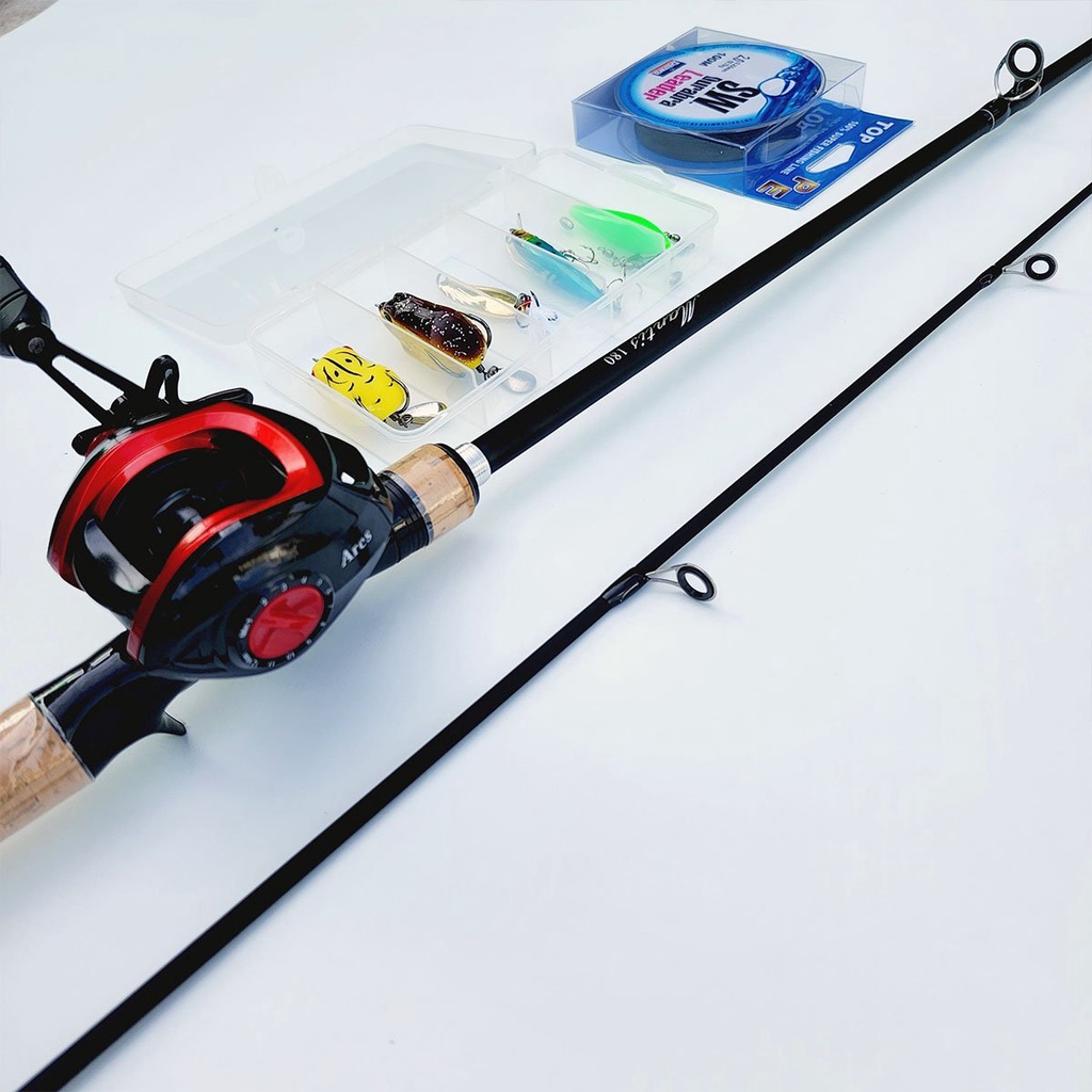 Bộ Cần Câu Lure Mantis Máy Ngang Ares Cần Câu Cá Carbon Kèm Dây PE Và Hộp Mồi Lure