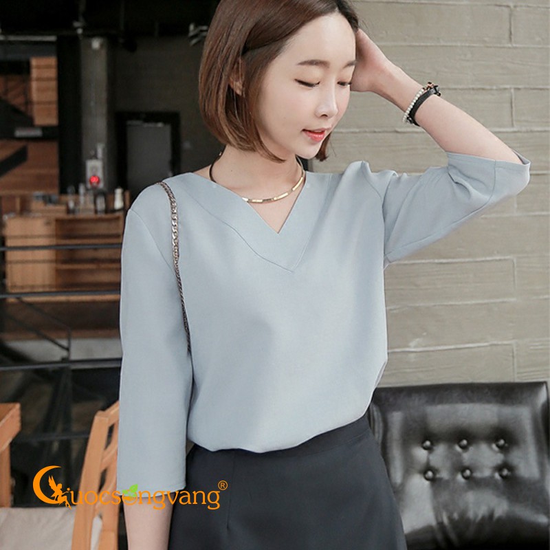 Áo nữ áo sơ mi nữ kiểu nhật cổ v tay lỡ dáng suông chất voan lụa GLA036 Cuocsongvang