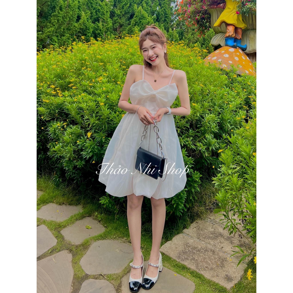 [ 𝐅𝐑𝐄𝐄 𝐒𝐇𝐈𝐏 ]  VÁY 2 DÂY NƠ NGỰC DÁNG XÒE TIỂU THƯ ĐẦM TRẮNG NỮ