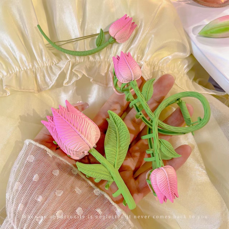 Kẹp Tóc Kim Loại Hình Hoa Tulip Cỡ Lớn Phong Cách Hàn Quốc Thời Trang Cho Nữ