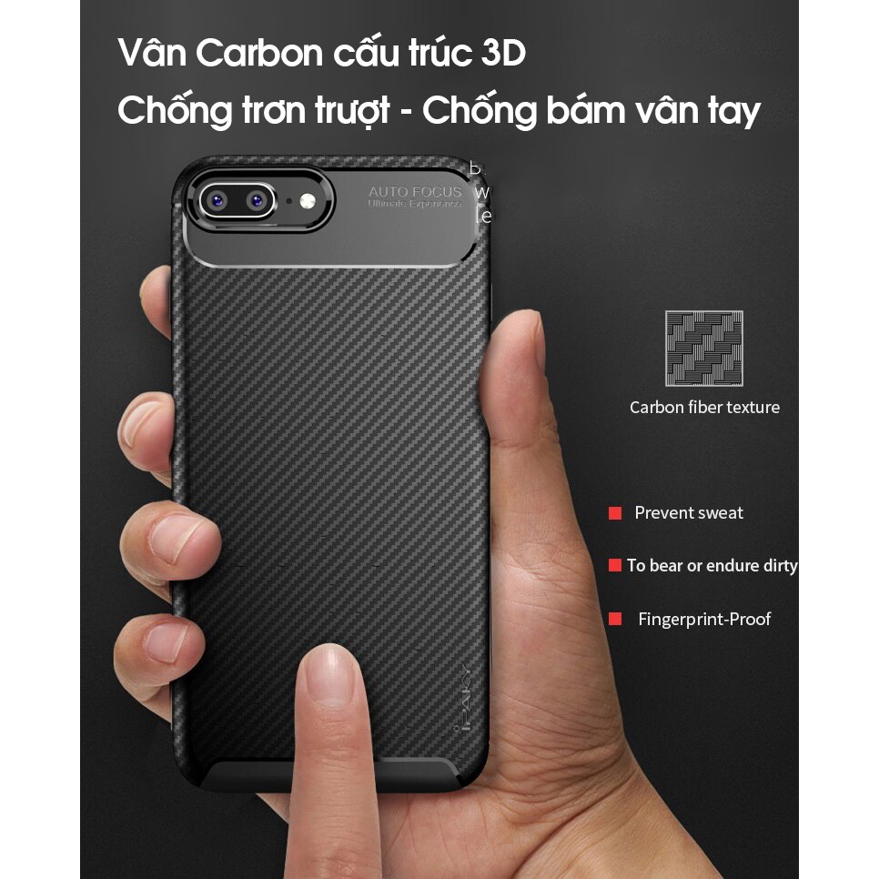 Ốp lưng IPAKY iPhone 7/ 8/ SE 2020, iPhone 7 Plus/ 8 Plus, Viền TPU, Chống sốc, Mặt lưng vân CARBON (Carbon series)