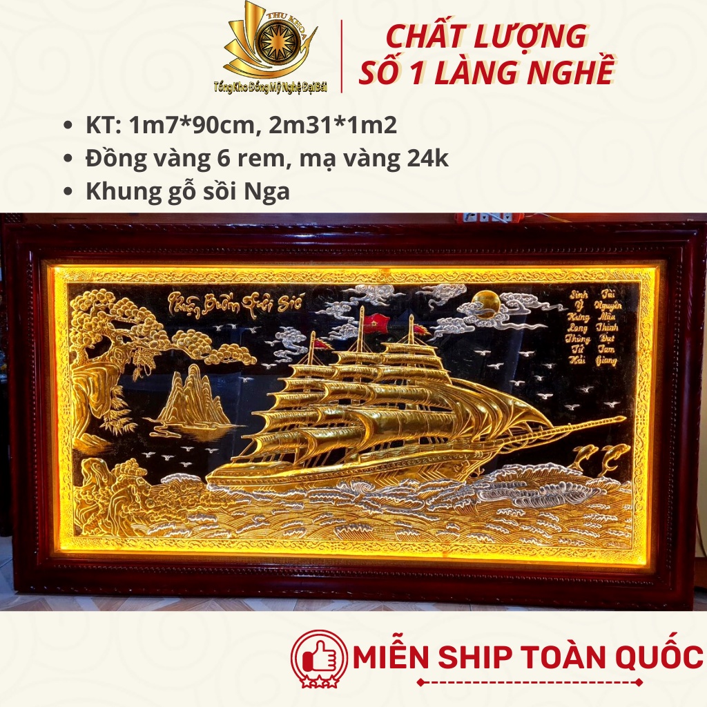 Tranh Thuận Buồm Xuôi Gió Bằng Đồng Phủ Vàng 24K Tranh Treo Tường Decor Cao Cấp Quà Tặng Mạ Vàng Sang Trọng
