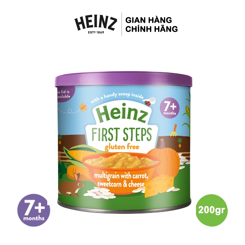 Bột ăn dặm Ngũ Cốc,Cà Rốt, Phomai & Bắp Ngọt HEINZ 200g (Date: T08/2022)