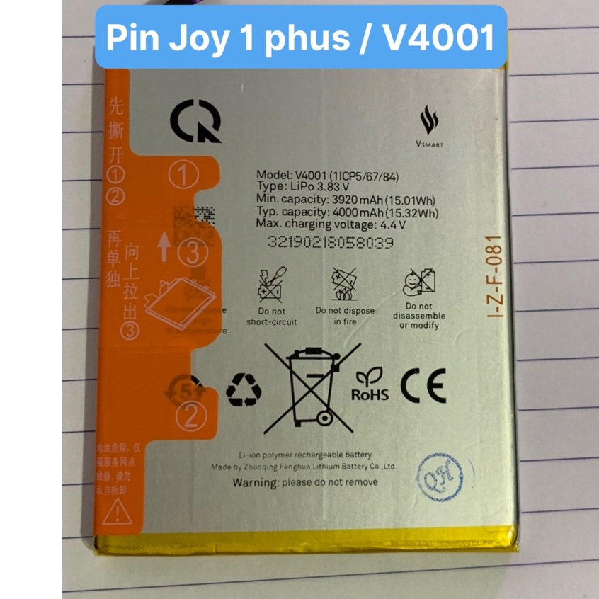 Pin Joy 1 plus / Joy 1+ / V4001 / Vsmart/ zin / 4000mAh. Bảo hành 3 tháng