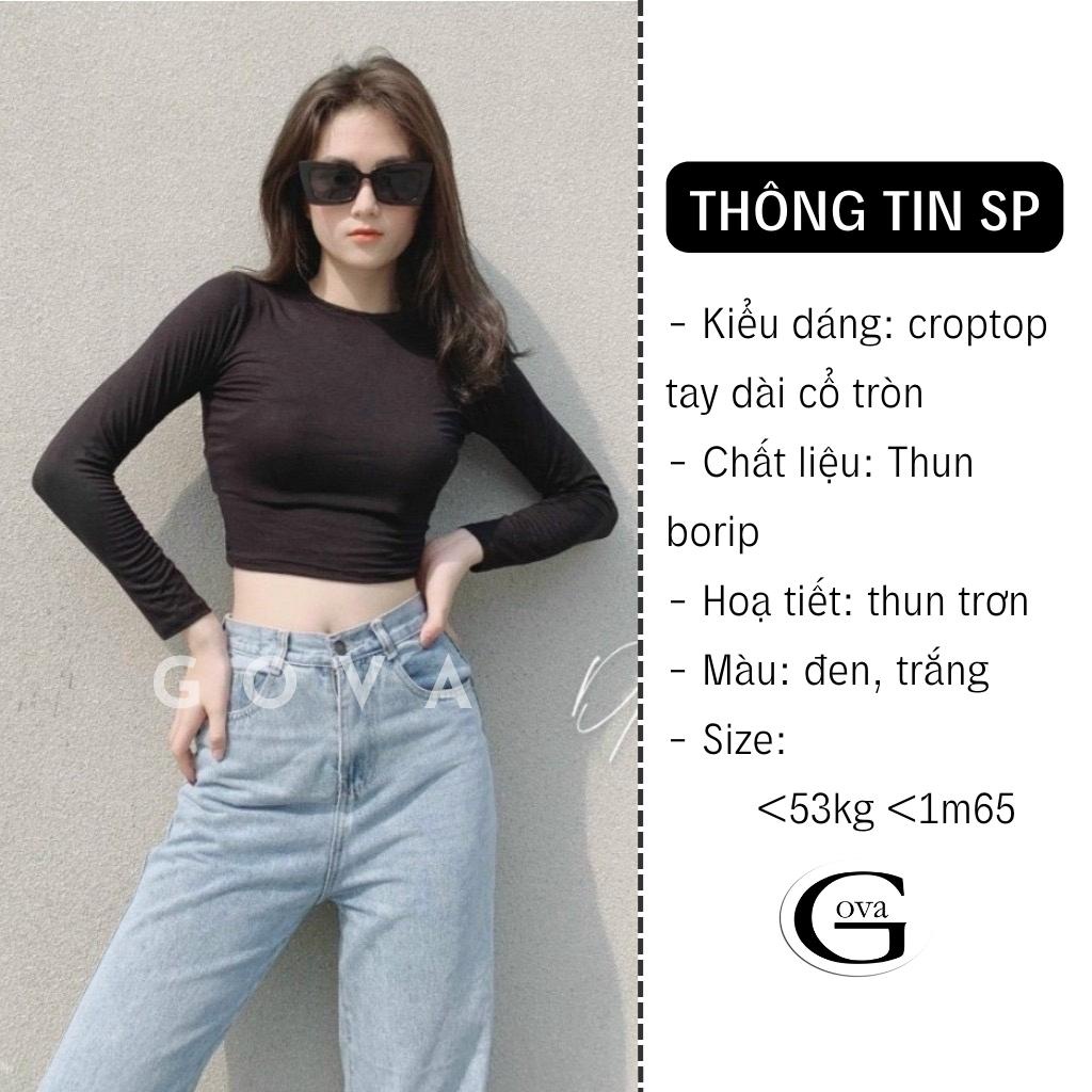 Áo croptop cổ tròn trơn tay dài, Áo Body nữ ôm dáng Cho Nữ Gova
