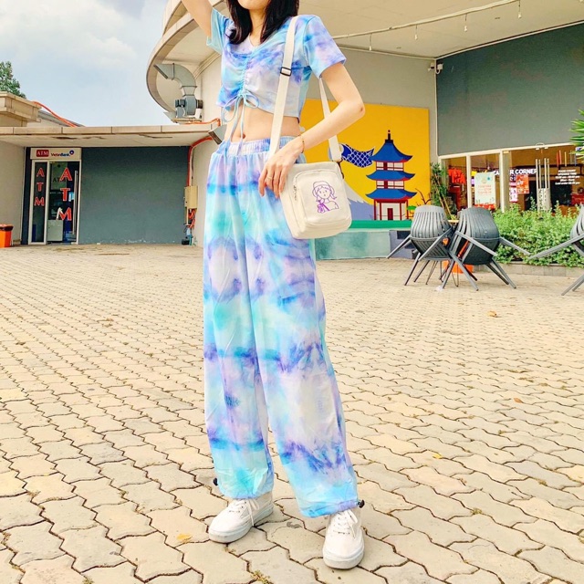 Set Loang Màu Long Pant+ CropTop Rút Dây Ảnh Thật