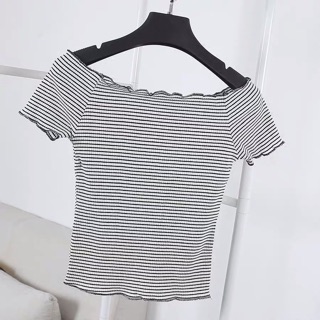 ÁO TRỄ VAI CUỐN BIÊN SỌC