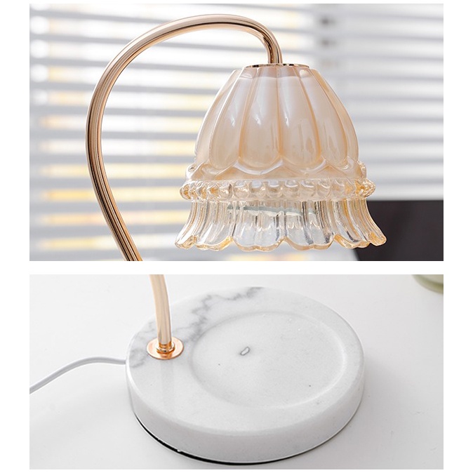 Đèn đốt nến thơm đế đá nụ hoa thủy tinh có hẹn giờ bật tắt - chỉnh độ sáng - tặng kèm bóng