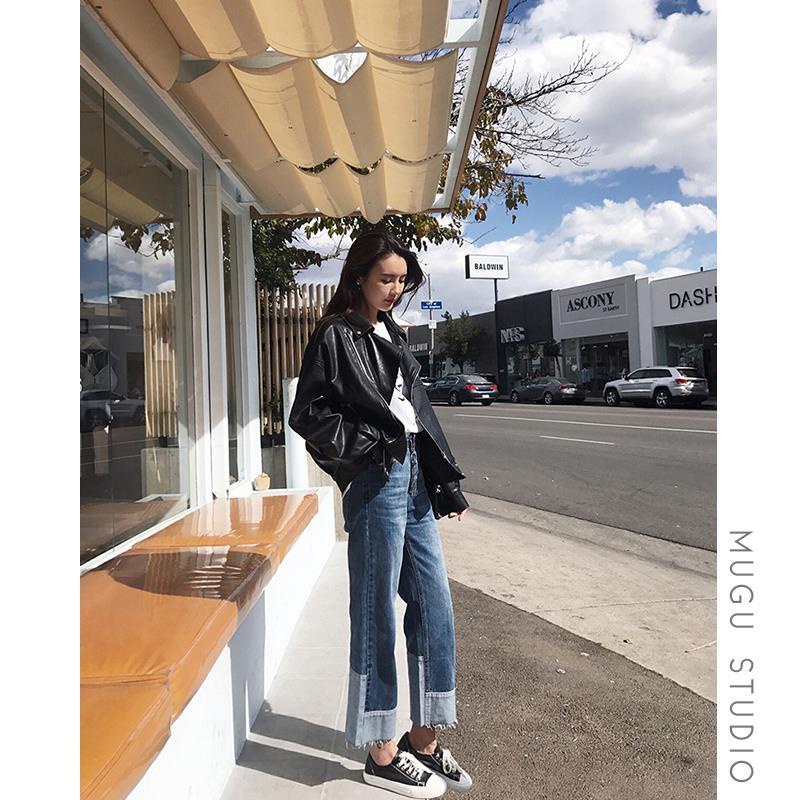 Áo khoác da dáng rộng thời trang thu đông Hàn Quốc 2018 cho nữ