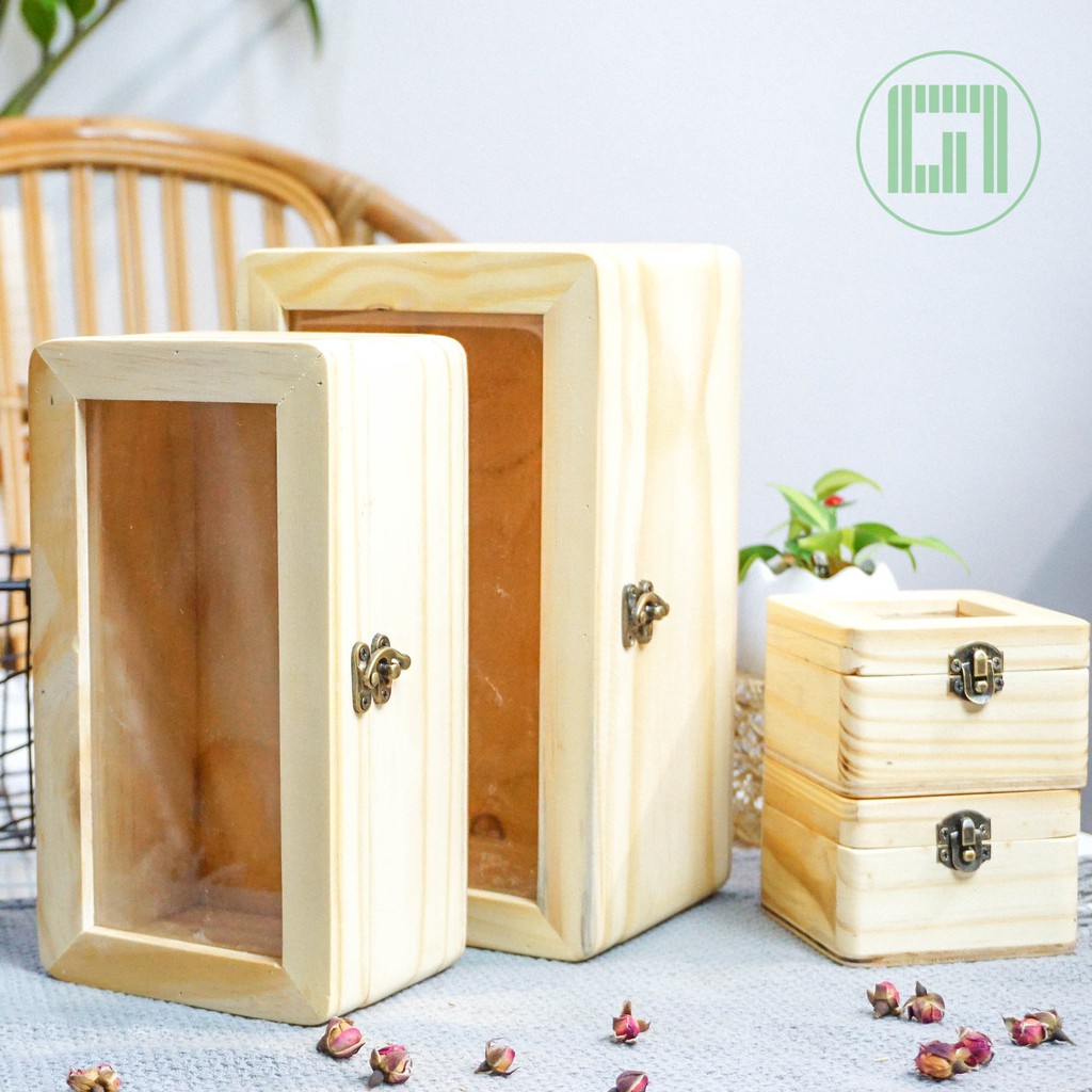Hộp gỗ chữ nhật nắp kính mica - Hộp gỗ quà tặng - Goc Garden | BigBuy360 - bigbuy360.vn