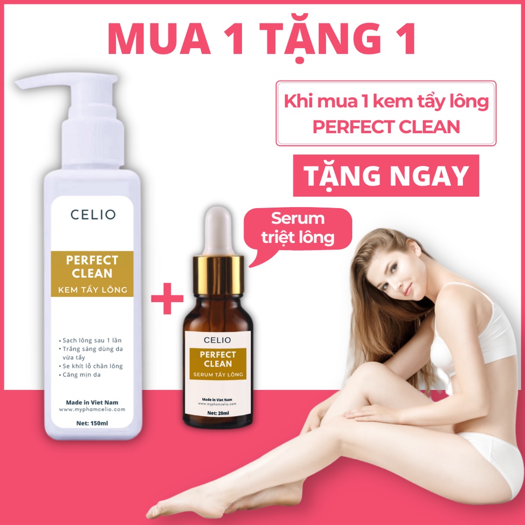 Triệt lông Bikini Vùng kín vĩnh viễn CELIO với serum Mỡ trăn nguyên chất 20ml và Kem tẩy lông Celio 150ml