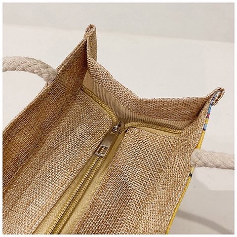 Túi cói vải mini họa tiết siêu xinh, túi xách tote canvas mẫu mới
