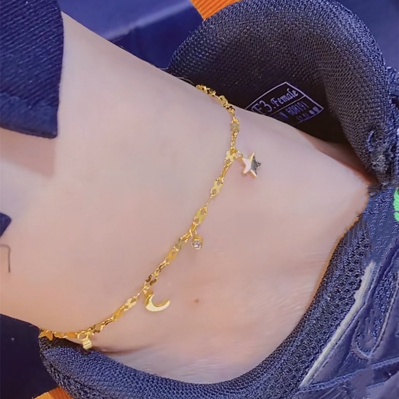 Lắc chân titan nữ không gỉ hình trăng sao dễ thương mạ vàng 18k phong cách hàn quốc