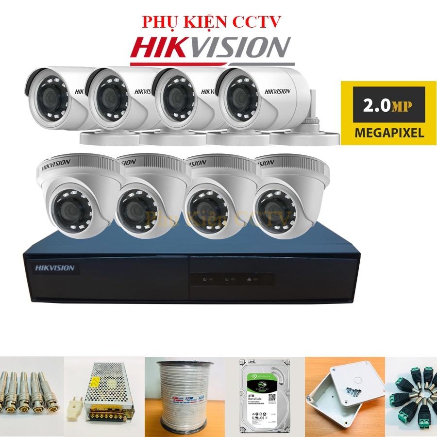 Trọn Bộ Camera 5/6/7/8 Mắt Hikvision 2Mp Ds-2Ce16B2-Ipf Full Hd 1080P, Đầu Ds-7108Hghi-F1 Full Phụ Kiện Lắp Đặt
