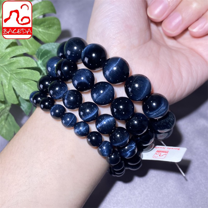 Baceda thủy tinh thiên nhiên vòng tay đá mắt hổ xanh dương có giấy chứng nhận và hộp đi kèm