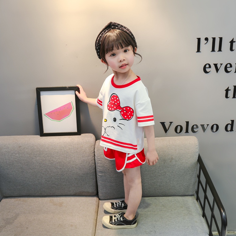 [P.C store] spot girl's 2021 new children's clothing children's little girl's clothing cartoon Summer Short Sleeve T-Shirt summer suit