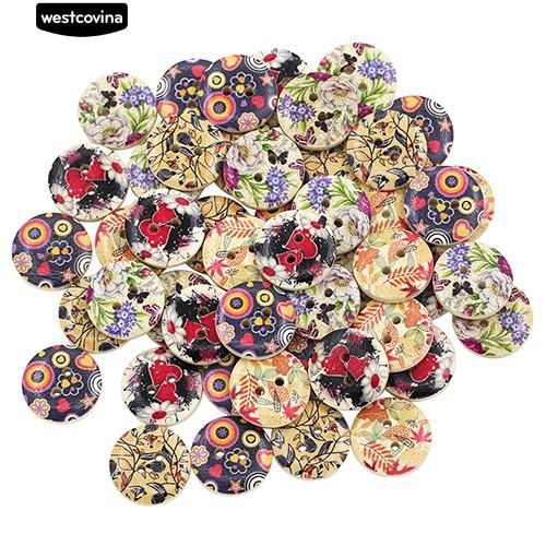 Set 50 Nút Gỗ 2 Lỗ Hình Hoa / Lá Chuyên Dụng Cho Thợ May Vá