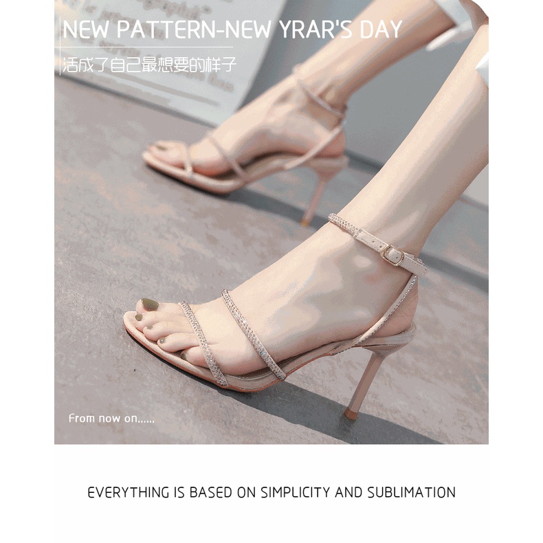 Giày Cao Gót Hở Ngón Mũi Nhọn Đính Đá Thời Trang Quyến Rũ Cho Nữ