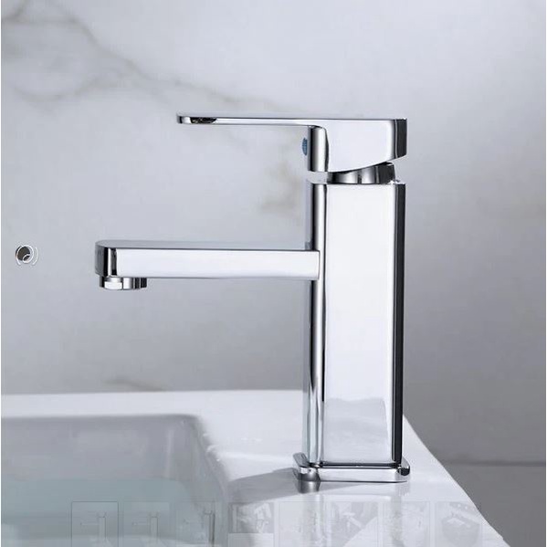 Vòi Lavabo, vòi bồn rửa mặt thiết kế thân Vuông 2 đường nước nóng lạnh chất liệu inox Bóng + Tặng kèm 2 dây nóng lạnh