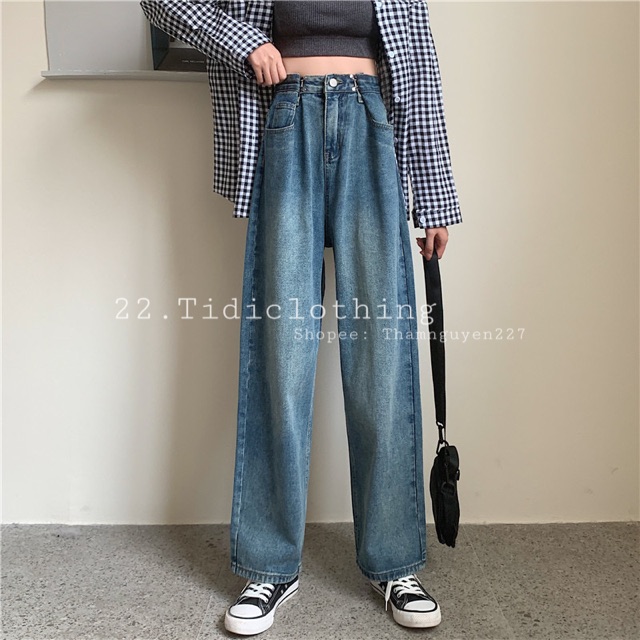Quần ulzzang jeans có móc gài eo ống suông