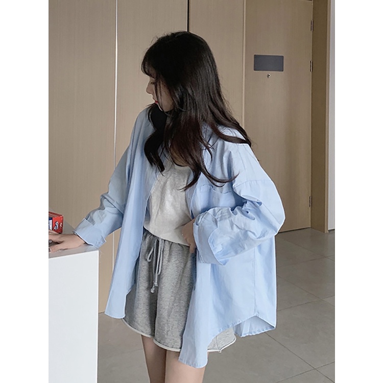 COZOK Áo Sơ Mi Tay Dài Dáng Rộng Kiểu Dáng Đơn Giản Hợp Thời Trang