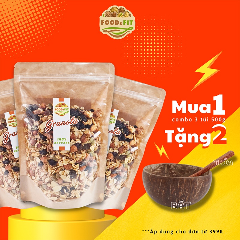Ngũ cốc giảm cân granola không đường vị truyền thống nhiều loại hạt dinh dưỡng by Food&fit