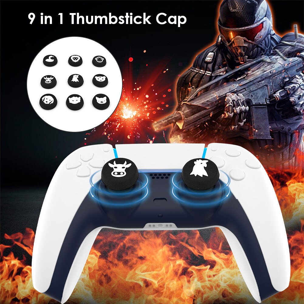 9pcs Soft Silicone Thumb Grip Stick Cap Cover for PS5 PS4 Xbox One S X Series S X Controller Analog Thumb Stick Animal Cap Cover