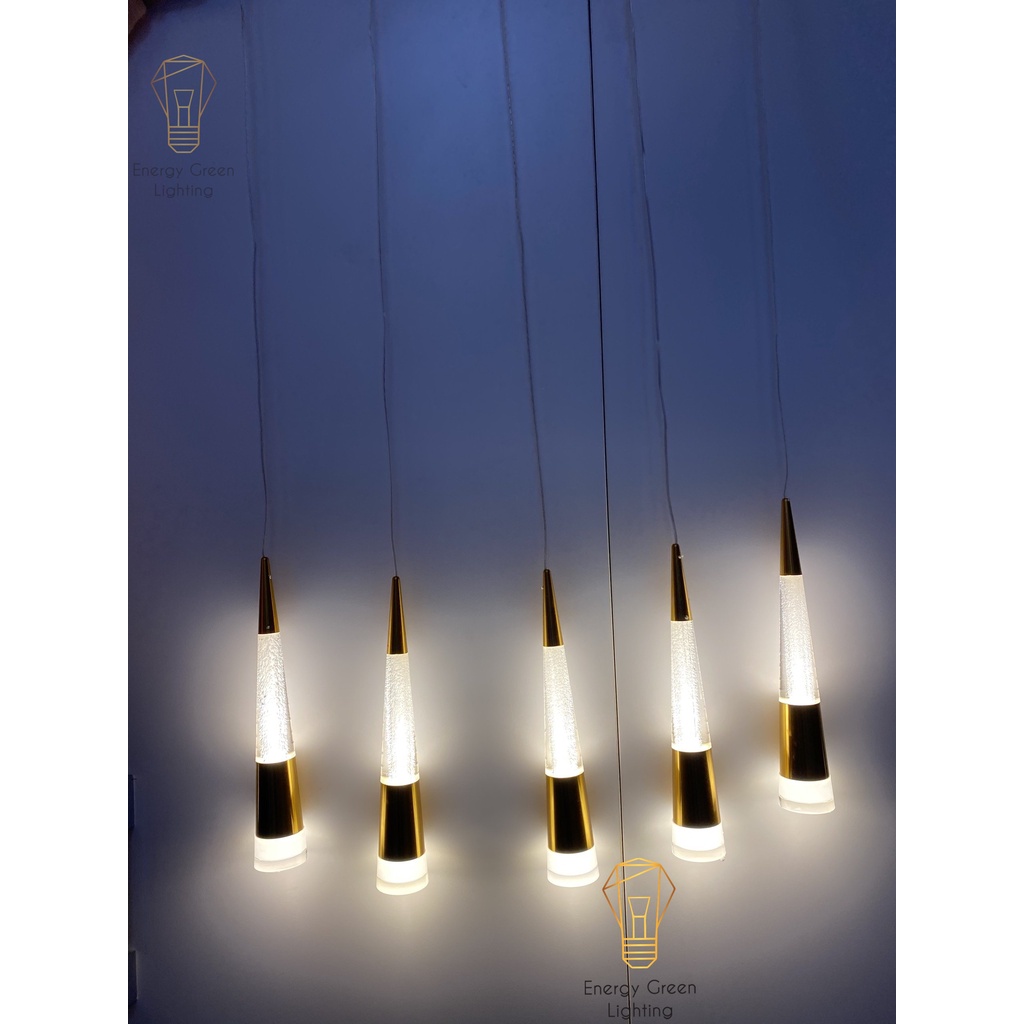 Bộ 5 Đèn Thả Trần Energy Green Lighting Thủy Tinh Hình Ống DGT-099 - Có Đế Đèn Phát Sáng