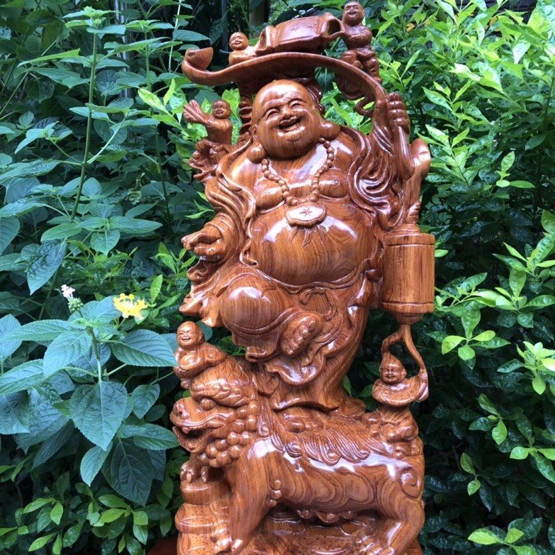 Tượng Phật Di Lặc Cưỡi Kỳ Lân Gỗ Hương Cao 60 Cm