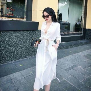 Đầm sơ mi trắng. Hàng thiết kế chuyên sỉ