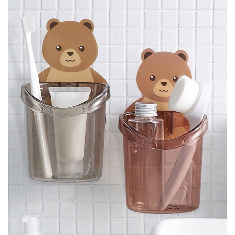 [CÓ SẴN] Combo 2 Cốc gấu đựng bàn chải kem đánh răng Cốc gấu dán tường siêu dính