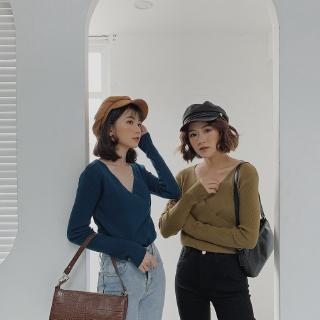STARROOM Áo len cổ V #99940( xanh green / đen / xanh navy/be)